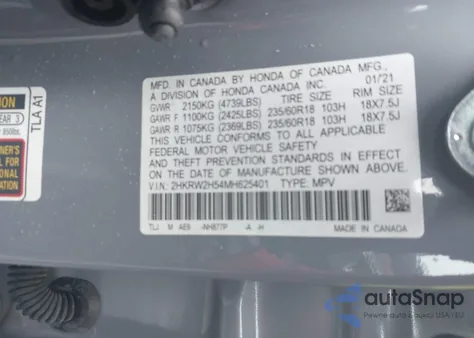 2021 Honda Cr-V Awd Ex from USA, damaged, VIN 2HKRW2H54MH625401